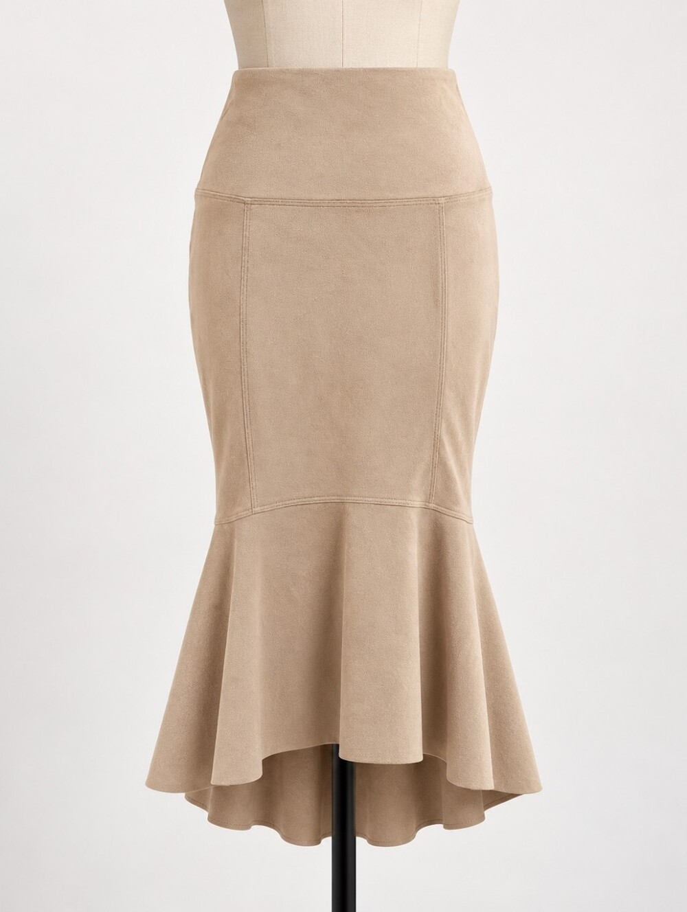 Christian Siriano Faux Suede Mermaid Skirt M Beige High Low Midi